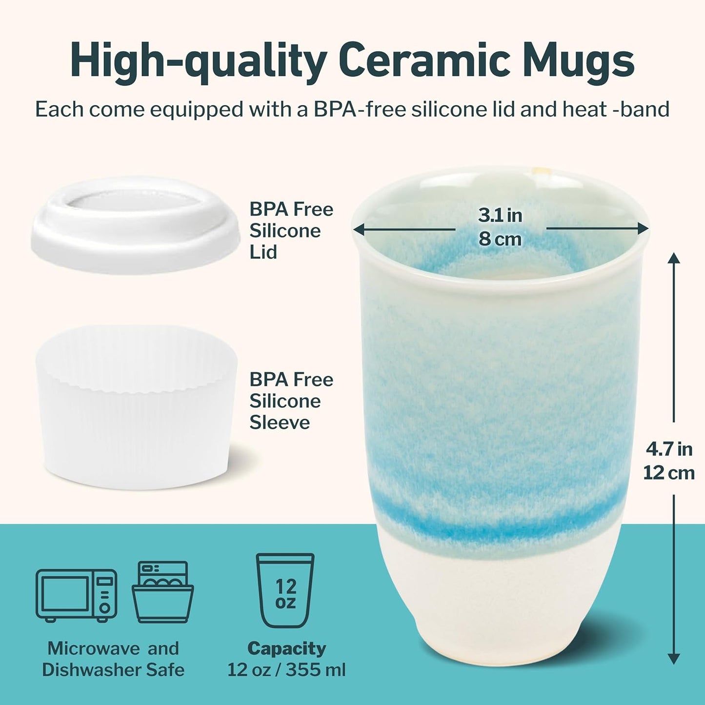 NOVA CERAMICS Coffee Tumbler – Travel Mug - On the Go Coffee Mug – Microwave & Dishwasher Safe Green Coffee Tumbler - Gifts For Women Men Him Her – 16oz – Monsoon