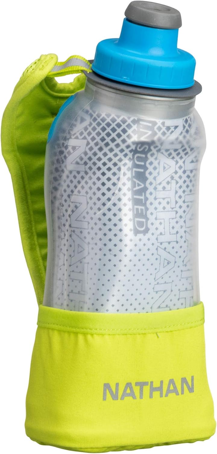 Nathan Running Handheld Water Bottle Adjustable No-Grip Quick Squeeze Lite Hand Strap. Reflective Hydration
