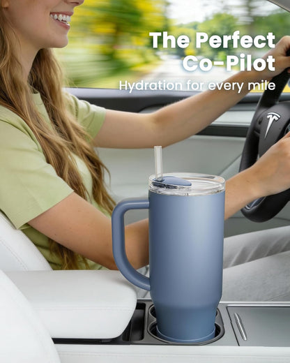 Renoj Insulated Mug 100% Leak Proof Insulated Water Bottle for Iced Coffee & Hot Drinks - Fits Car Cup Holder, Ideal Gift, 2 Straws & Silicone Boot - SnapShift Pink 32 oz