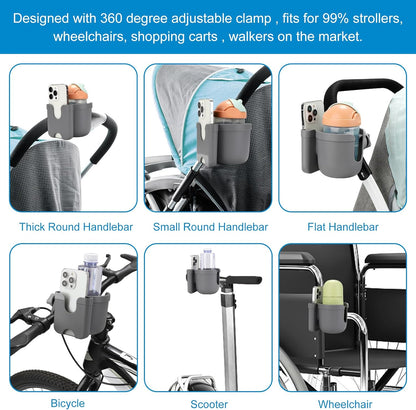 Accmor Stroller Cup Holder with Phone Holder, Bike Cup Holder, Universal Cup Holder for Uppababy Nuna Doona Strollers, 2-in-1 Cup Holder for Walker, Wheelchair, Scooter - Colors A