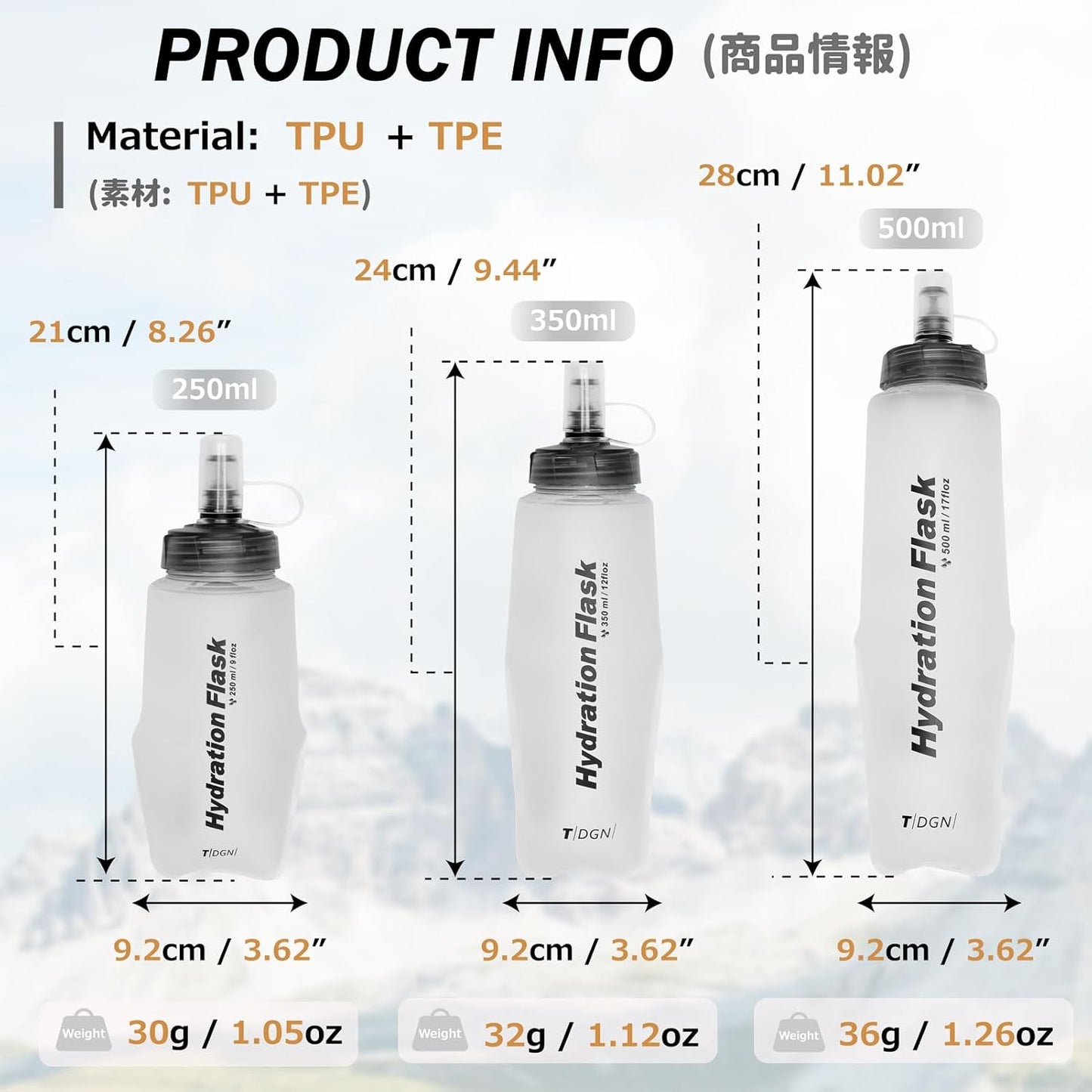 Azarxis TPU Soft Flask Collapsible Water Bottle Running Folding Gel Water Reservoir Handheld for Hydration Pack Hiking Cycling Climbing Jogging Marathon Trail Race