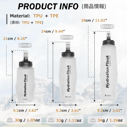 Azarxis TPU Soft Flask Collapsible Water Bottle Running Folding Gel Water Reservoir Handheld for Hydration Pack Hiking Cycling Climbing Jogging Marathon Trail Race
