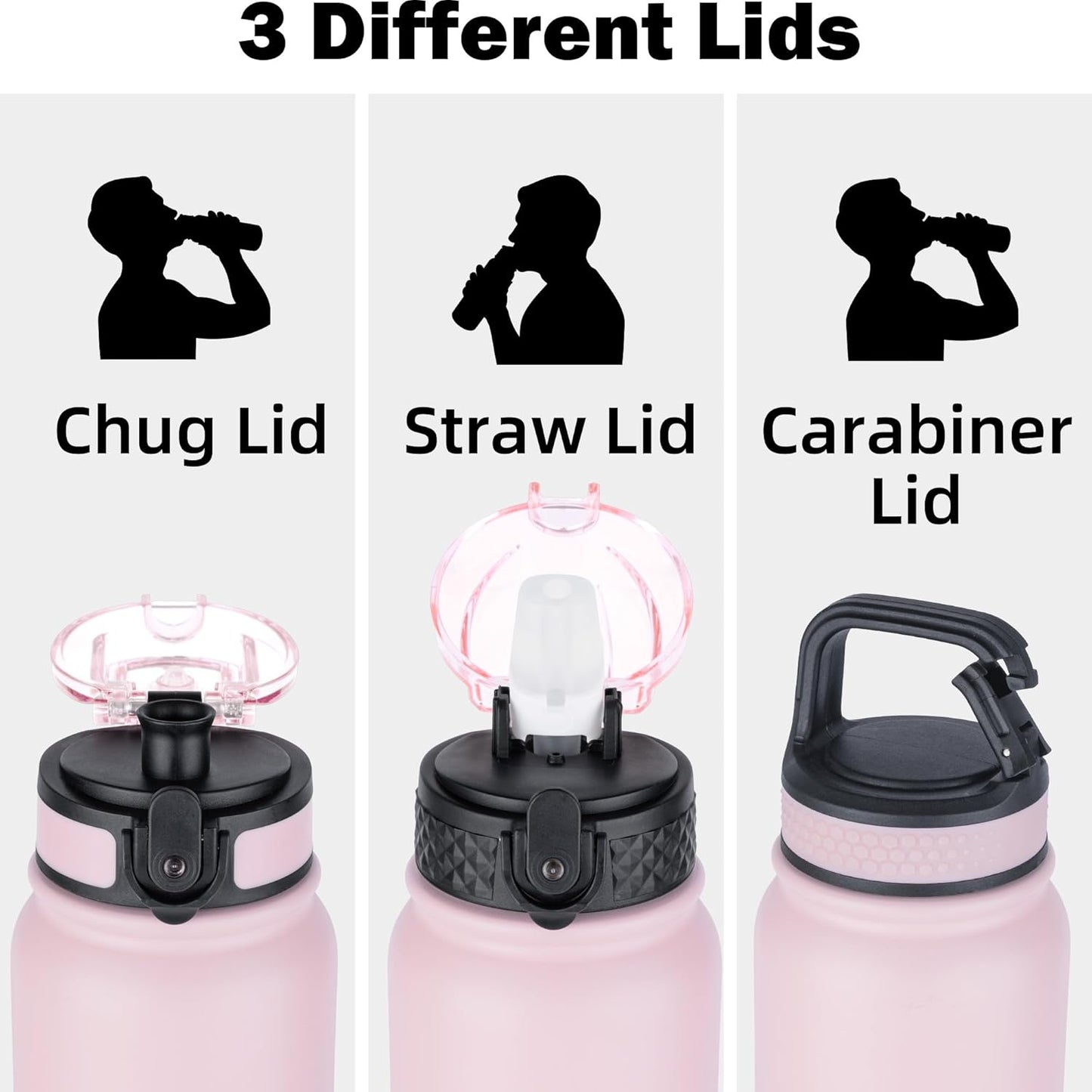 Oldley Insulated Water Bottle 20oz for Adults Kids Stainless Steel Water Bottles with Straw/Chug/Carabiner 3 Lids Fruit Strainer Double Wall Vacuum Wide Mouth BPA Free Leak-Proof for School Travel
