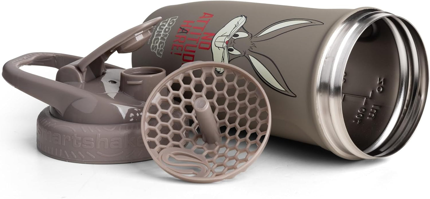 Smartshake Looney Tunes Reforce Stainless Steel Protein Shaker Bottle - Non Insulated Unisex Gym Bottle | Metal Shaker Bottles - 900 ml | 30 oz - Leakproof Screw-on Lid - BPA Free (Bugs Bunny)