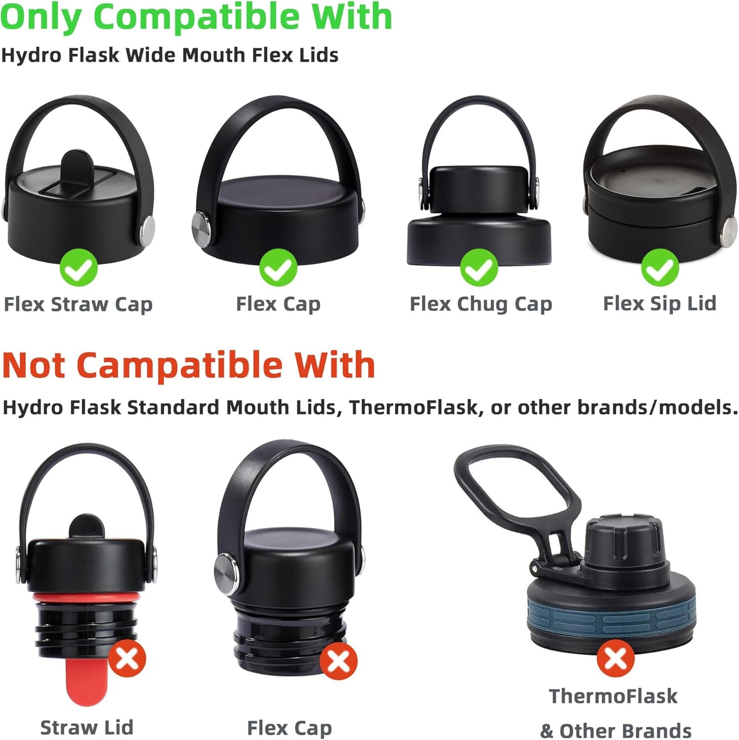 Rubber Gaskets Compatible with Hydro Flask Wide Mouth Lid Cap, Leak-Proof Silicone Seal O-Ring Parts, BPA-Free, 6 Pack