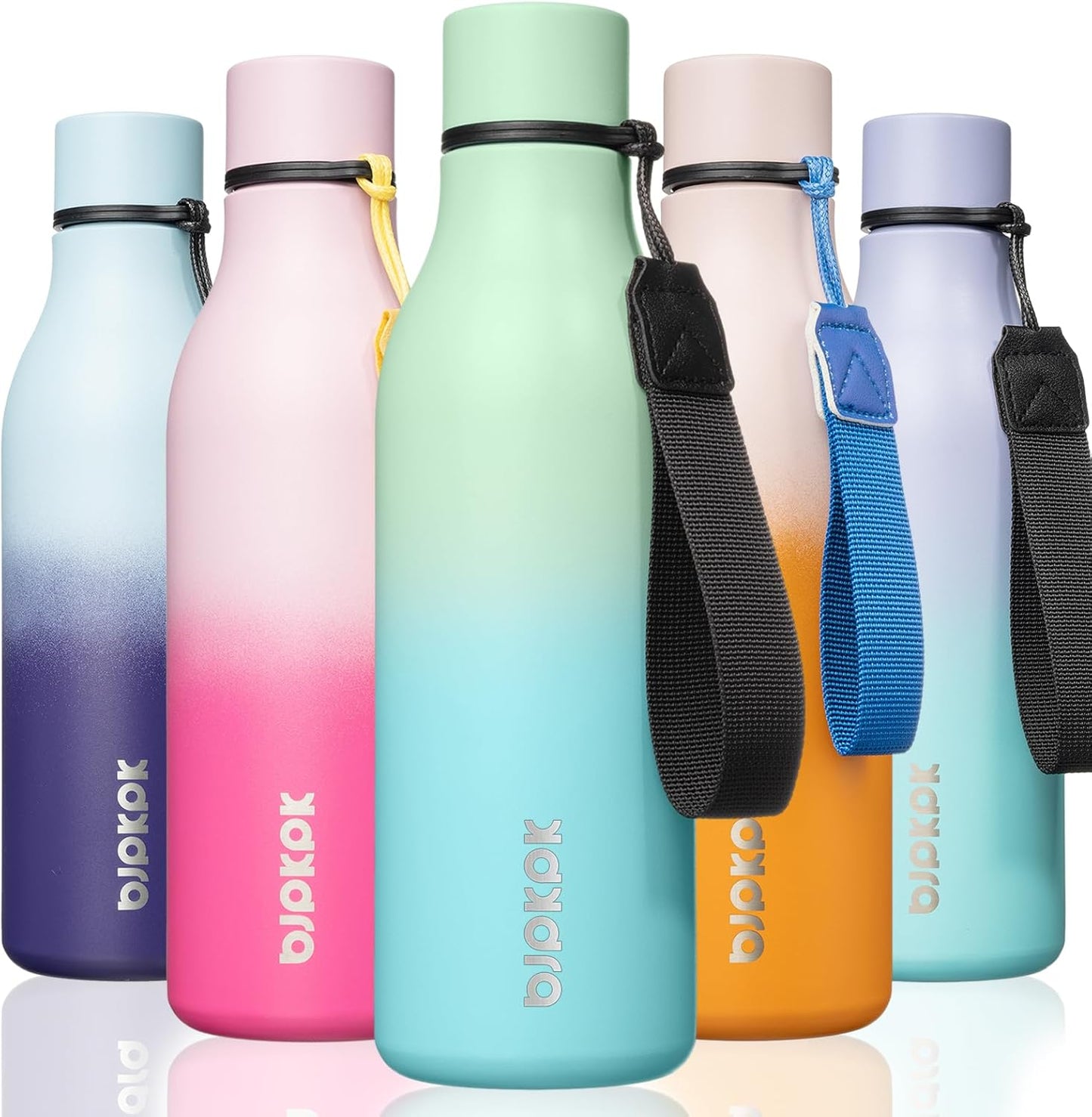 BJPKPK Insulated Water Bottles, 18 oz Stainless Steel Metal Water Bottle with Strap, BPA Free Leak Proof Jugs, Mugs, Flasks, Reusable Thermal Flasks for Sports & Travel, Black - Colors A