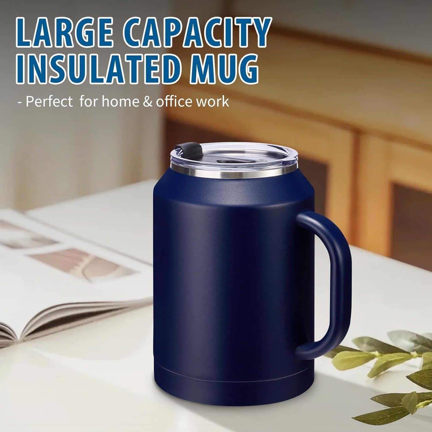 50 oz Insulated Tumbler with Handle and Straw - Stainless Steel Double Wall Coffee Mug, 2-in-1 Lid Metal Water Bottle, 36H Cold 24H Hot Travel Hydro Cup Jug with Silicone Boot