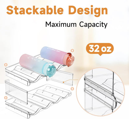 spospo Stackable Water Bottle Organizer, Large Compartment Water Bottle Holder, 4 Tier Clear Water Bottle Organizer for Cabinet, Bottle Rack for Kitchen Organization and Storage - Hold 16 Bottles