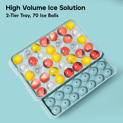 Ice Cube Tray with Lid and Bin – Round Ice Cube Trays for Freezer, BPA-Free Food-Grade Ice Mold, Stackable Ice Ball Maker, Iced Bucket Kits, Circle Ice Tray for Cocktails, Whiskey, Coffee, and Drinks