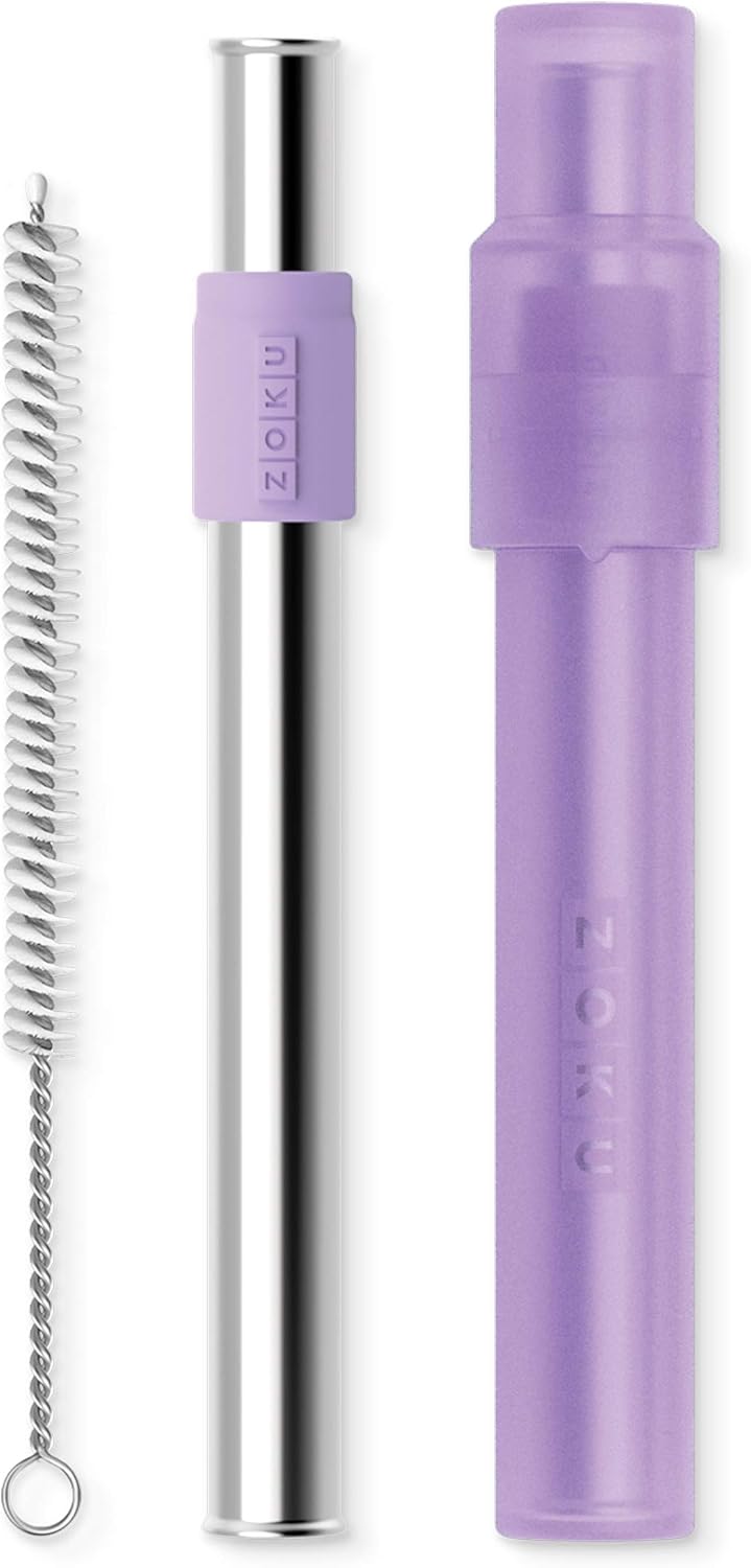 ZOKU Reusable Metal Straw with Case for Travel, Teal - Collapsible Stainless Steel Drinking Straw with Silicone Tip and Cleaner Brush, Ideal for Key Chains, Pockets, Purses