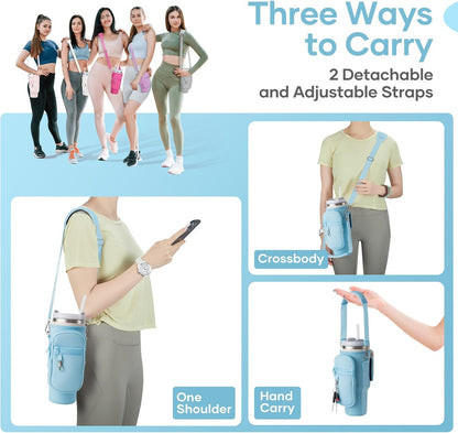 linmaya Water Bottle Carrier Bag for Stanley Cup 40/30oz with Phone Holder Pockets,Neoprene Water Bottle Cross-body Bag with Adjustable Shoulder & Hand Strap Stanley Cup Accessories