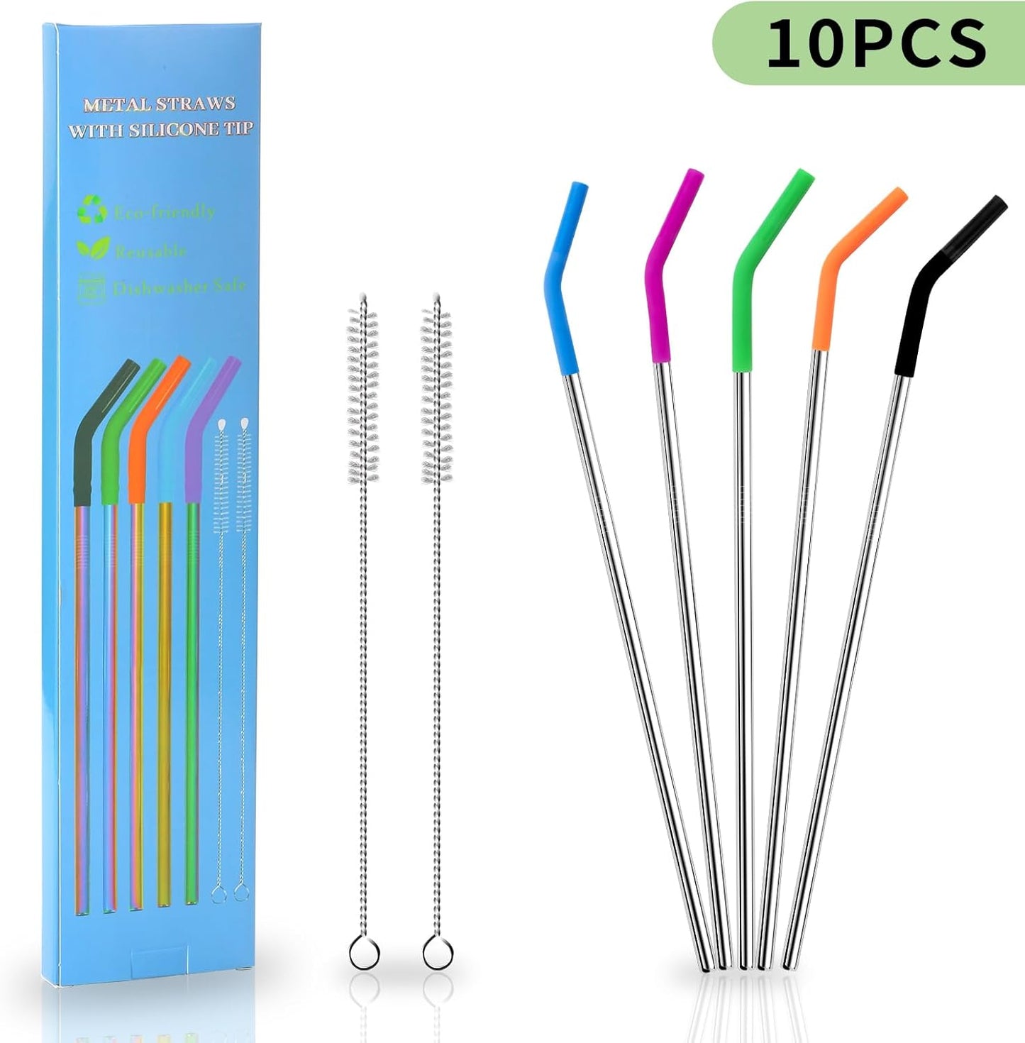 Lazycorner 16 Pcs Metal Straw Reusable 8.5" 10.5" 6mm Stainless Steel Straws for Tumblers 20oz-32oz, Rainbow Drinking Straws with Silicone Tips, 4 Straw Cleaner Brush, 1 Travel Case