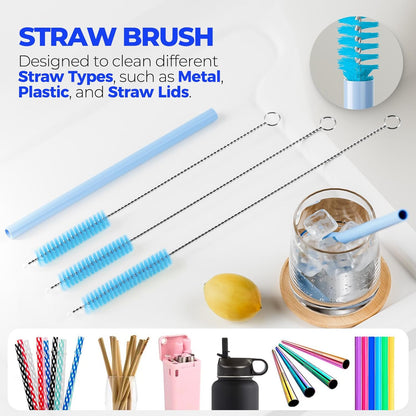 Holikme 6 Pack Bottle Brush Set, 14" Long Handle Stainless Steel Bottle Cleaner Brush, 3 Straw Brushes, 4-in-1 Bottle Cleaning Brush for Water Bottle, Antistatic Lab Brushes Straws, Black