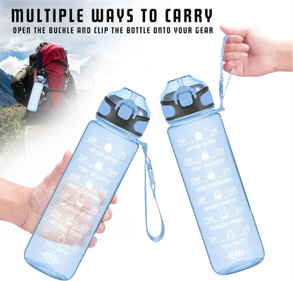 Enerbone 32 oz Drinking Water Bottle with Times to Drink and Straw, Motivational with Carrying Strap, Leakproof BPA & Toxic Free, Ensure You Drink Enough Water for Fitness Gym Outdoor