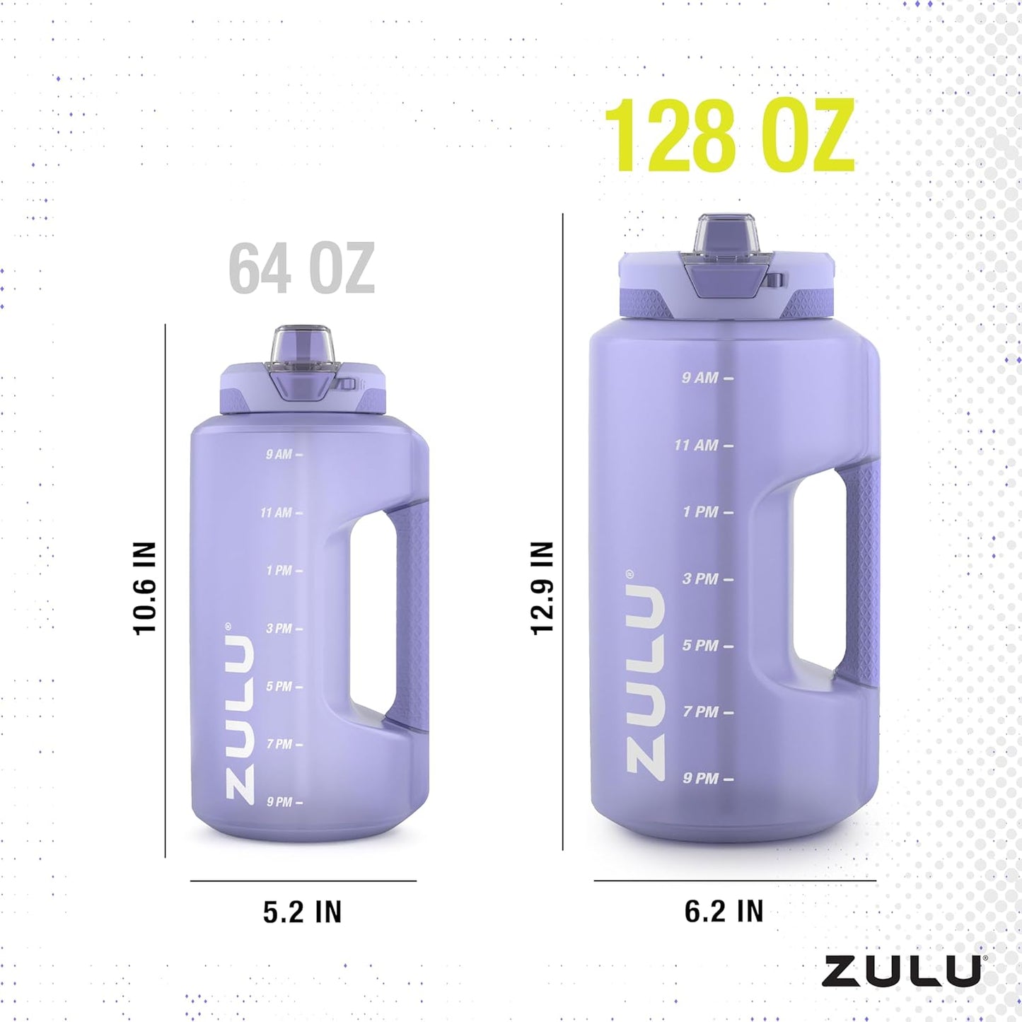 ZULU Goals 64oz Half Gallon Plastic Water Bottle with Straw and Time Marker | Large Reusable Jug with Handle and Leak Proof Lid for All Day Hydration, Gym and Outdoors, Gift Ready, Violet