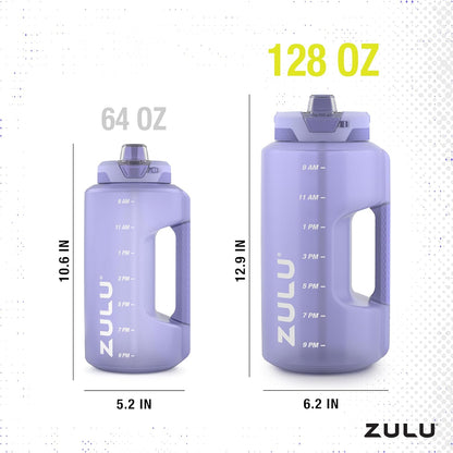 ZULU Goals 64oz Half Gallon Plastic Water Bottle with Straw and Time Marker | Large Reusable Jug with Handle and Leak Proof Lid for All Day Hydration, Gym and Outdoors, Gift Ready, Violet