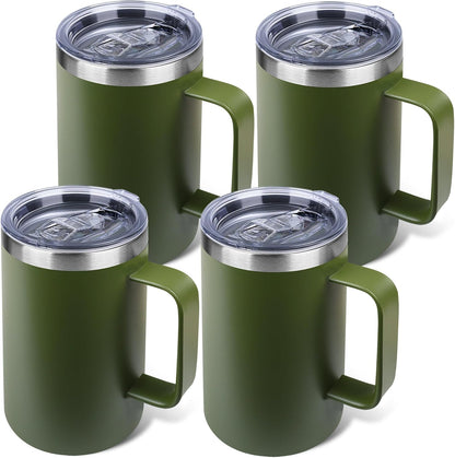 22oz Insulated Coffee Mug with Handle & Leak-Proof Lid - Double Wall Stainless Steel Travel Tumbler for Commute/Office/Home, Orange, 1 Pack