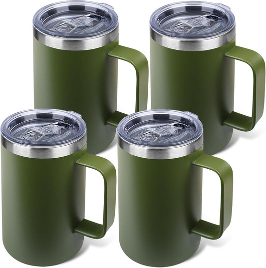 22oz Insulated Coffee Mug with Handle & Leak-Proof Lid - Double Wall Stainless Steel Travel Tumbler for Commute/Office/Home, Orange, 1 Pack