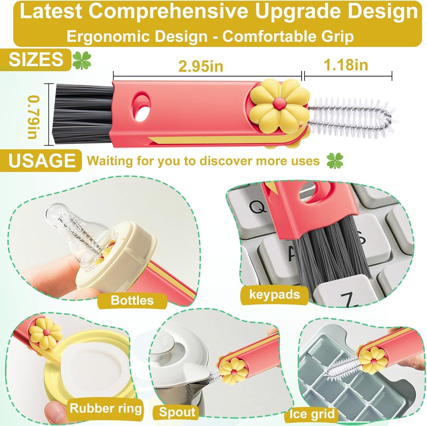 4 in 1 Cup Lid Cleaning Brush - Multifunctional Water Bottle Crevice Cleaning Brush, Portable Cup Lid Brush, Home Kitchen Crevice Brush Tools for Tiny Cup Lid Detail, Bottle Tight Spaces Cup (3 PCS)