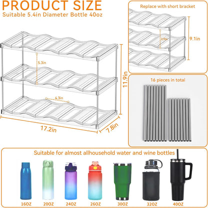 Yieach Larger Compartments Stackable Water Bottle Organizer for 40 oz Stanley Cup Holder,Yeti and Other Tumbler Organizer,3 Tier Wine Rack and Waterbottle Storage Rack for Kitchen Cabinets,Countertop