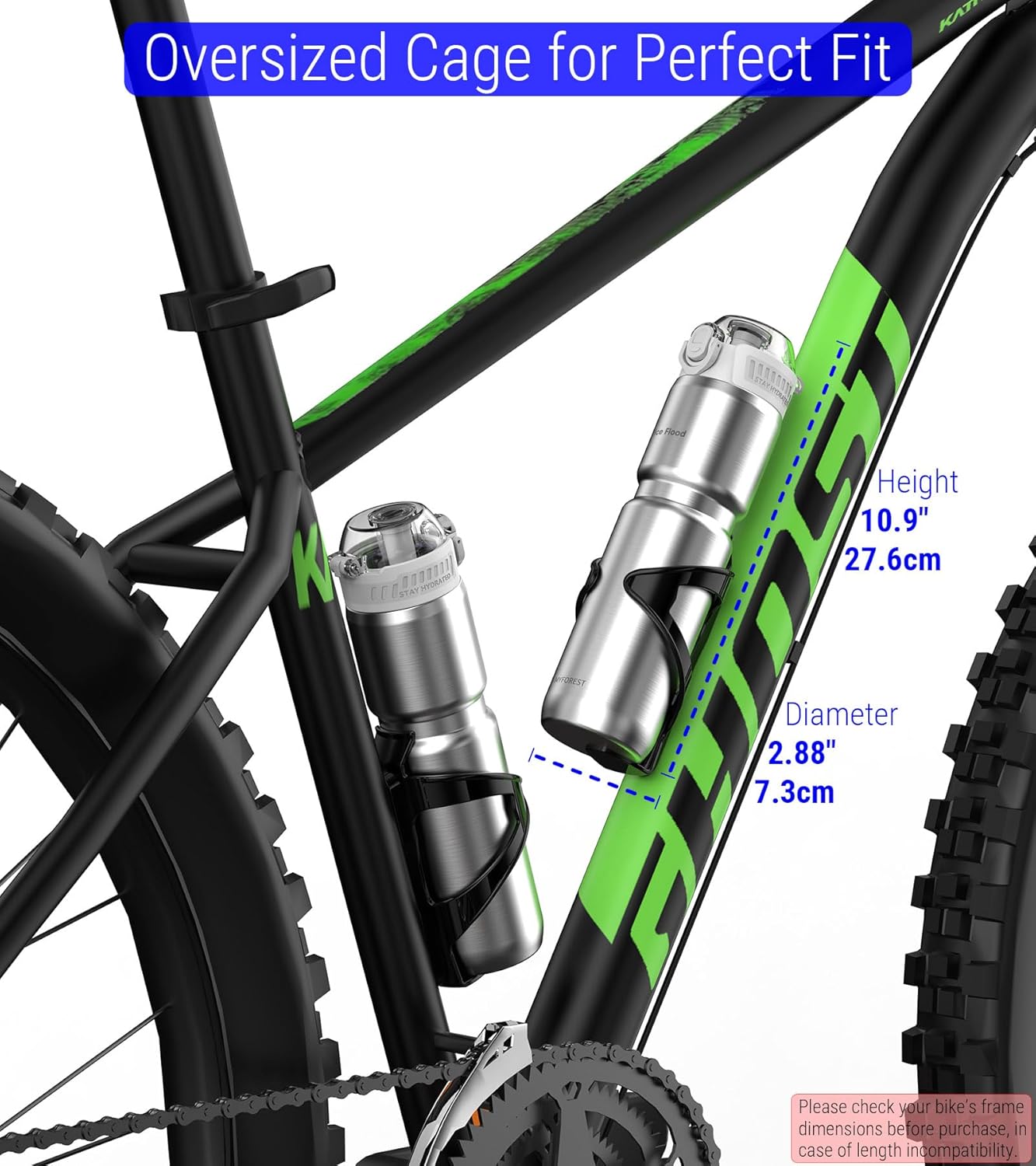 MYFOREST 24oz/700ml Insulated Bike Water Bottle, Odor-Free Surgical Steel Liner, Stronger Grip for Rough Trails, Quick-Open Chug/Straw 2-in-1, Dirt Cap (Glossy Steel)