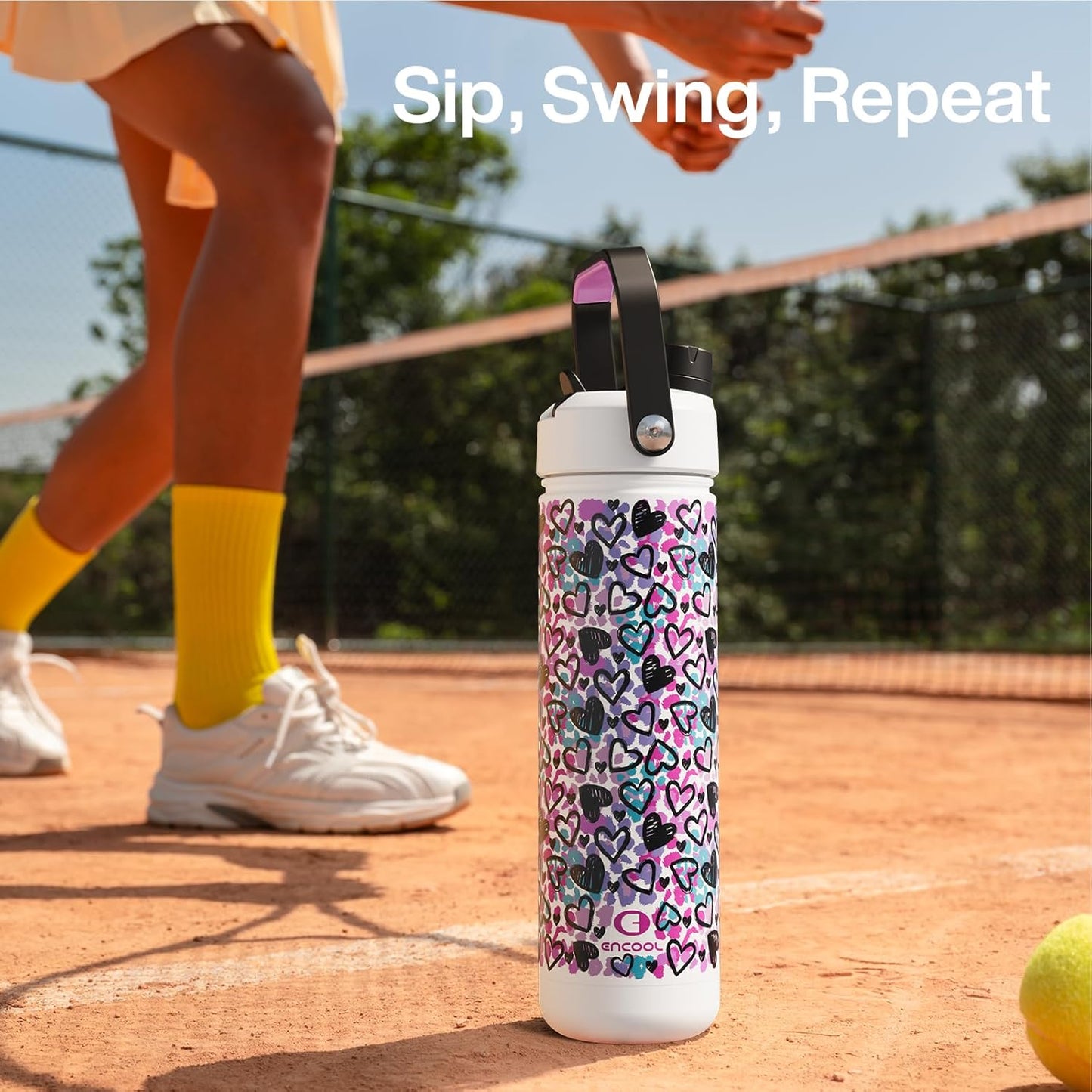 ENCOOL Insulated Water Bottle with Straw Stainless Steel Water Bottle, Leak-Proof, BPA-Free, Double Wall Vacuum Keeps Cold for 24 Hours for Sports, Travel, School (26 oz, Cotton Candy) - Colors C