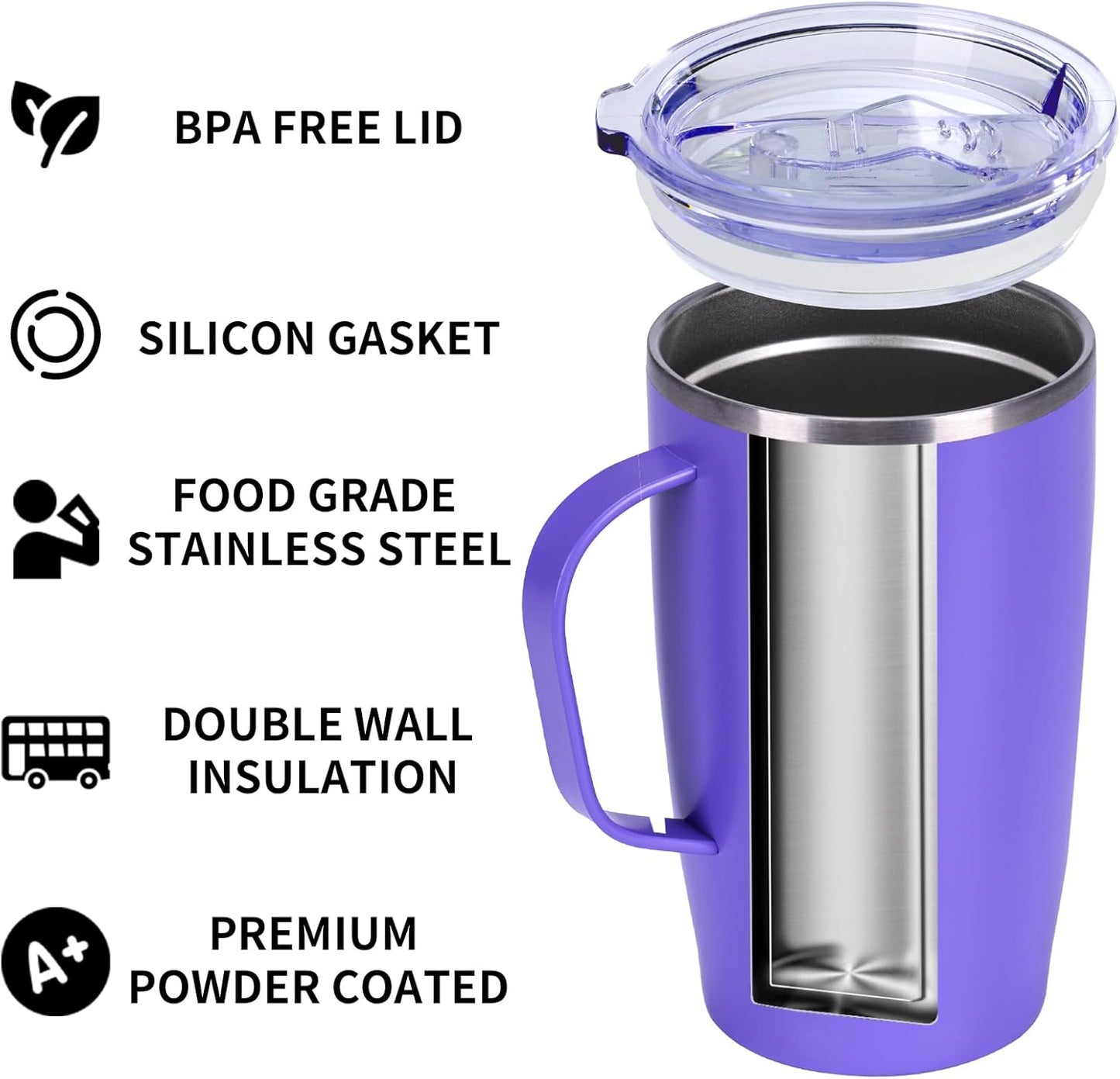 Trwcrt 19oz Insulated Coffee Mug with Handle, Double Wall Vacuum Stainless Steel Travel Coffee Tumbler, Blue