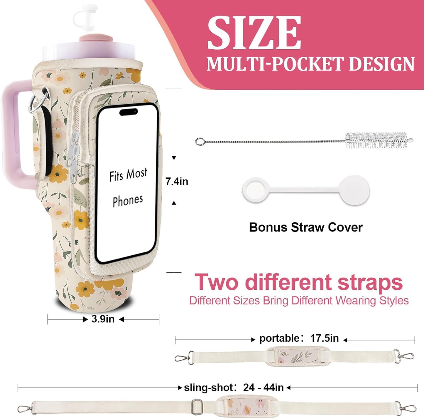 Stanley Carrier Bag for Stanley 40oz/30ozTumbler with Phone with 2 Adjustable Strap,3 Pockets Bottle Stanley Cup Carrier Bag & Case,Accessories for Hiking Travelling