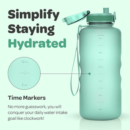 Hydracy Water Bottle with Time Marker -Large BPA Free Water Bottle & No Sweat Sleeve -Leak Proof Gym Bottle with Times to Drink - Ideal for Fitness Sports & Outdoors