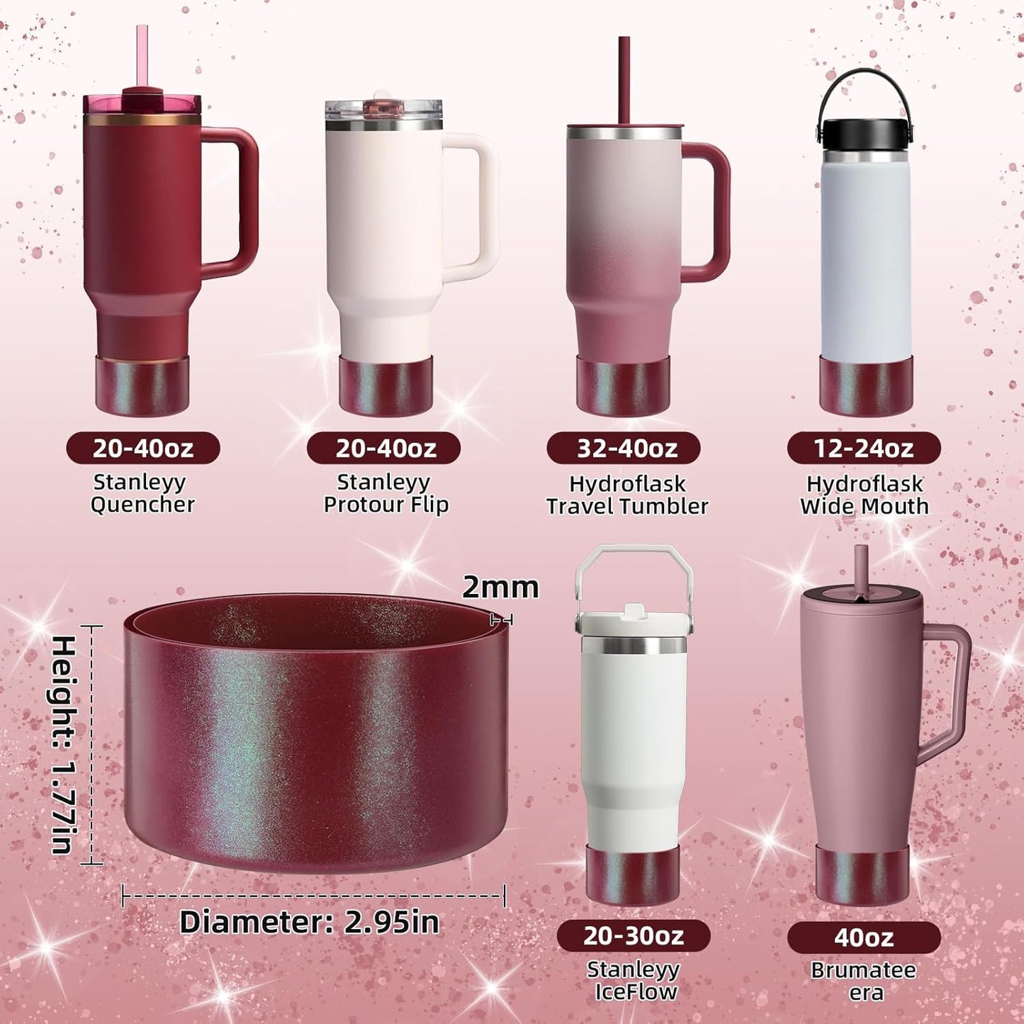 Glossy Gradient Silicone Boot, Compatible with Stanley H2.0 20-40oz & IceFlow 20-30oz, Chameleon Metallic Shimmer Cup Sleeve Protector for Hydroflask and Bottle Bottom with 2.8-3in