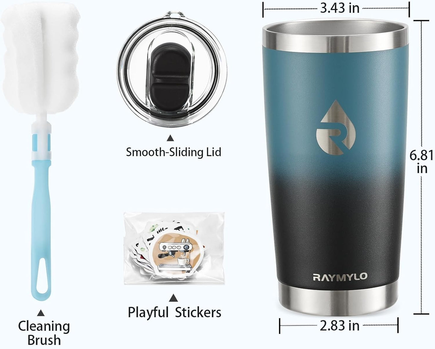 RAYMYLO Insulated Travel Coffee Tumbler 20oz, Detachable & Spill-Proof Slider Lid for Thorough Clean, Stainless Steel Reusable Coffee Mug with Lid Fits Most Car Cup Holder & BPA Free
