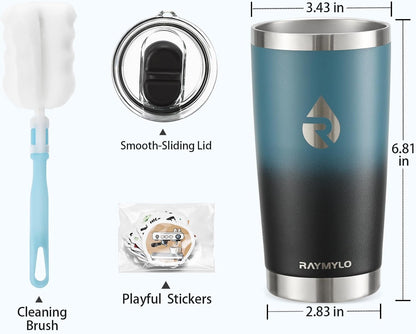 RAYMYLO Insulated Travel Coffee Tumbler 20oz, Detachable & Spill-Proof Slider Lid for Thorough Clean, Stainless Steel Reusable Coffee Mug with Lid Fits Most Car Cup Holder & BPA Free