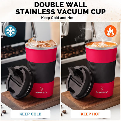 MOMSIV 12oz Travel Mug, Insulated Coffee Cup with Leakproof Lid, Travel Coffee Mug Vacuum Stainless Steel Double Walled Reusable Coffee Cup for Hot and Cold Water Coffee