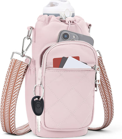 SYTRAH Water Bottle Carrier Bag with Strap, Water Bottle Purse with Phone Pocket 40oz for Walking Hiking