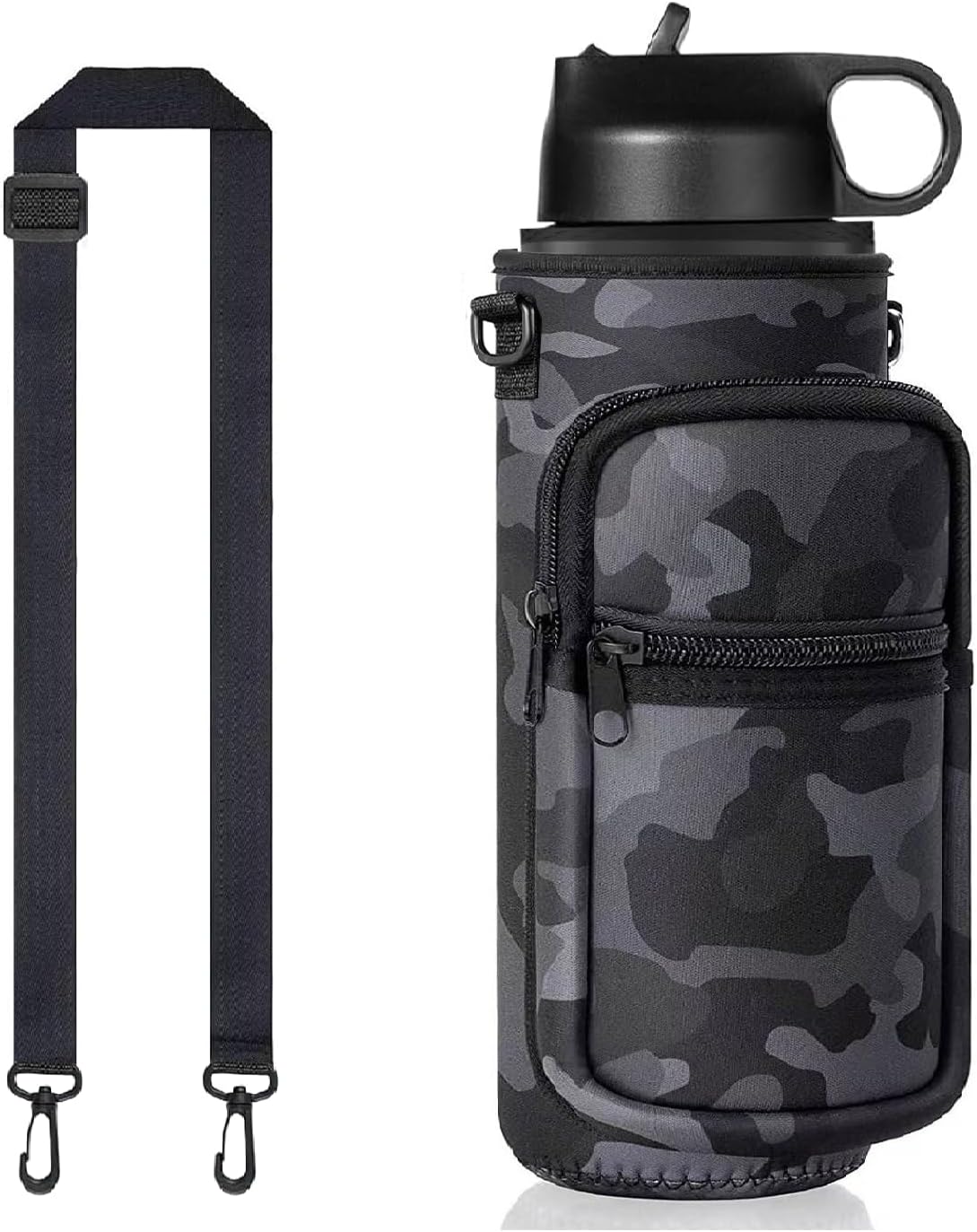 Water Bottle Holder with Strap, Insulated Crossbody Sling Bag, Carrier with Phone Pocket for Walking Hiking Camping Fishing