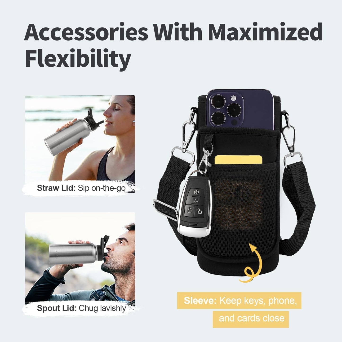 WixByti 40 oz Insulated Water Bottle with Straw (Cold for 36 Hrs), Stainless Steel Triple Wall Vacuum Sports Water Jug, Leakproof Hydro Cup Flask with Paracord Handle & Straw Spout Lids & DIY Stickers