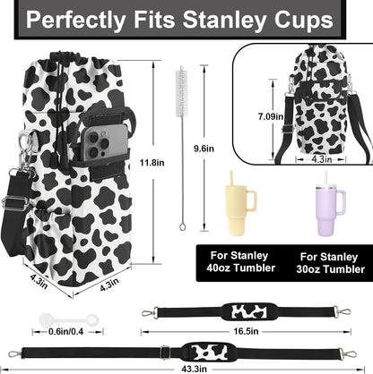 Water Bottle Carrier Bag with Phone Pocket for Stanley Cup 30/32/40 oz Tumbler with Adjustable Strap,Insulated Water Bottle Holder Pouch Crossbody Sling for Walking Travel