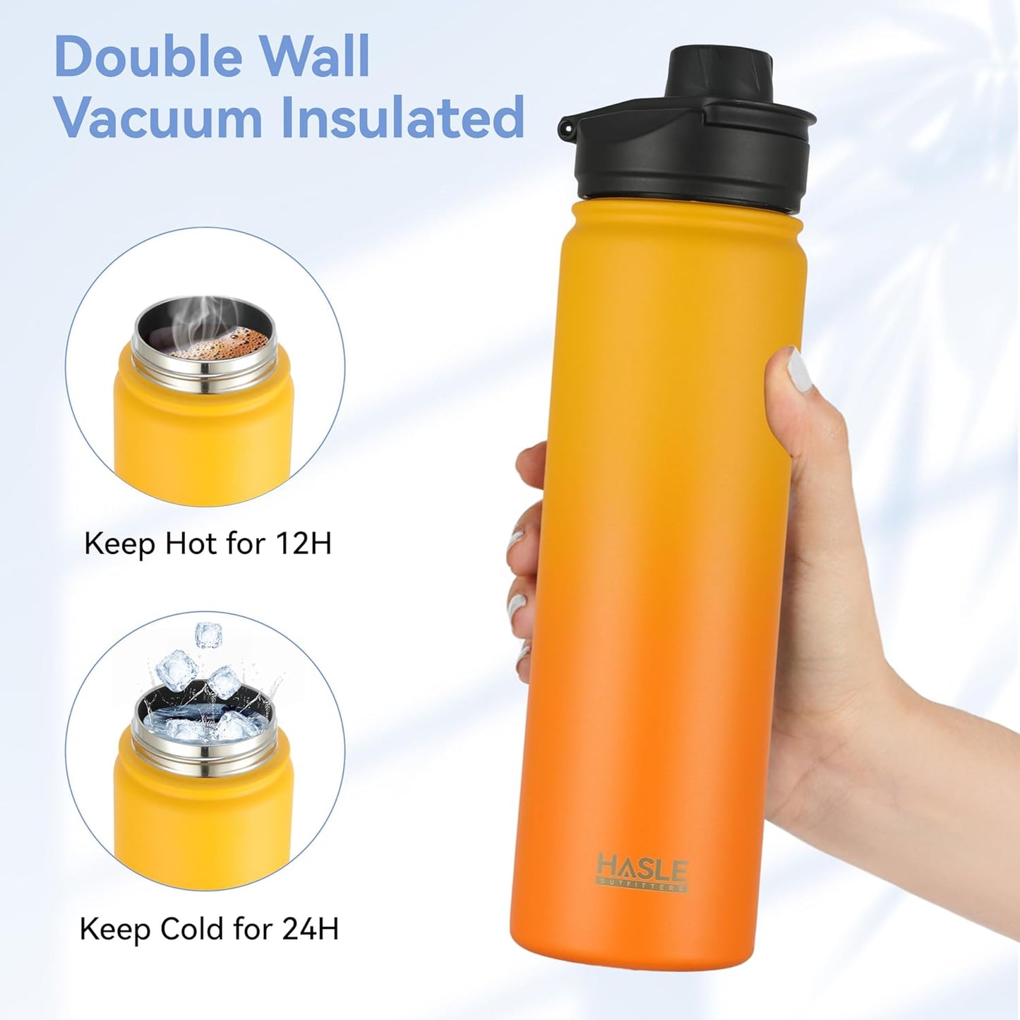 HASLE OUTFITTERS 32 oz Insulated Water Bottle Stainless Steel Double Walled Vacuum Sports Water Bottle with 2 Lids (Straw and Spout Lid) for Gym Camping Hiking(Black,1)