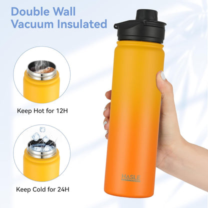 HASLE OUTFITTERS 32 oz Insulated Water Bottle Stainless Steel Double Walled Vacuum Sports Water Bottle with 2 Lids (Straw and Spout Lid) for Gym Camping Hiking(Black,1)