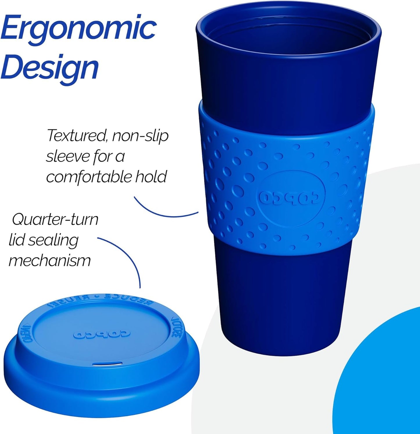 Copco Acadia 16oz Travel Mug with Lid, Set of 2 Double Wall Insulated Tumbler, Non-Slip Sleeve and BPA-Free - Microwave & Dishwasher Safe, Reusable Plastic To Go Travel Coffee Mug (Navy/Blue)