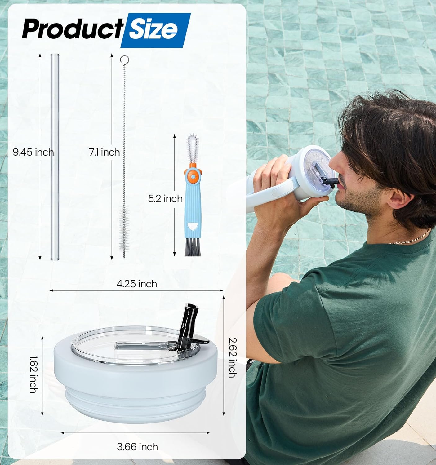 40 Oz Tumbler Flip Straw Lid for Stanley Quencher, Silicone Leak Proof Replacement Cover Reusable, Splash Resistant Cup Lids Accessories with Cleaning Brush Set