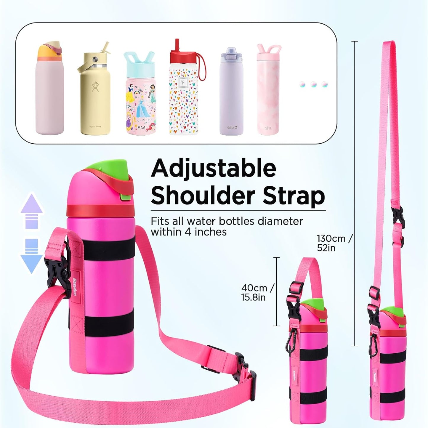 EasyAcc Water Bottle Holder Strap Sling, for Owala FreeSip 24 32 40 oz, Hydro Flask, Cirkul, Yeti, Stanley Flip, Universal Water Bottles, with Carabiner, for Walking Curise Travel (Bottle Excluded)