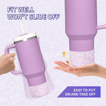 WUQID Protective Bling Silicone Boot Sleeve, Compatible with Stanley Tumbler 20-40oz & Hydro Flask Bottle 12oz-24oz, Glitter Reduces Dents Sleeve Cover for More Bottles/Tumblers Bottom of 2.83-2.95in