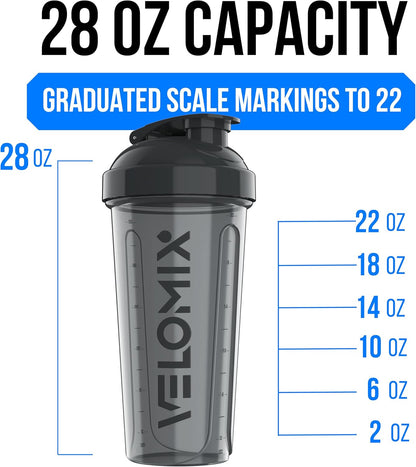 VELOMIX -4 Pack- 28 oz Protein Shaker Bottles for Protein Mixes - 4x Wire Whisk | Leak Proof Shaker Cups for Protein Shakes | Stackable Protein Shaker Bottle Pack (A1) Silver Aurora