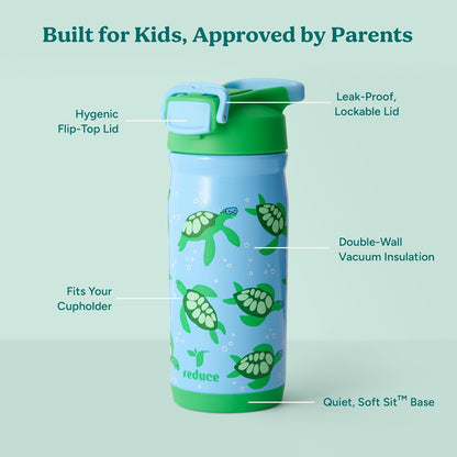 Reduce Hydrate Pro Kids 14oz Stainless Steel Insulated Water Bottle w/Straw – Spill Proof Tumbler for Kids – 30 Hour Cold Retention – Dishwasher Safe Leak-Proof Design - Abstract Flowers