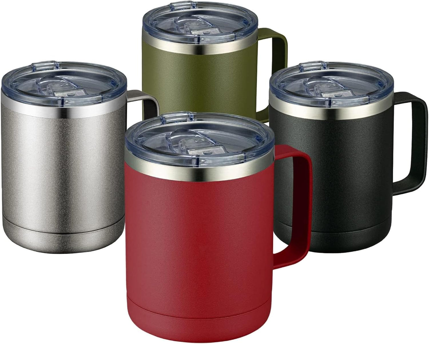 MEWAY 12oz Coffee Mug With Handle and Sliding Lid,Stainless Steel Travel Tumbler Cup with Handle,Double Wall Vacuum Insulated Camping Cup for Hot & Cold Drinks Tea (Black,Set of 1