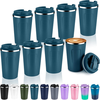 Volhoply 12 oz Double Wall Insulated Vacuum Travel Coffee Mugs with Flip Lid Bulk 2 Pack,Reusable Stainless Steel Leak Proof Coffee Cup,Portable Cafe Thermal Tumbler for Hot & Cold Drinks(Mix,2 Set)