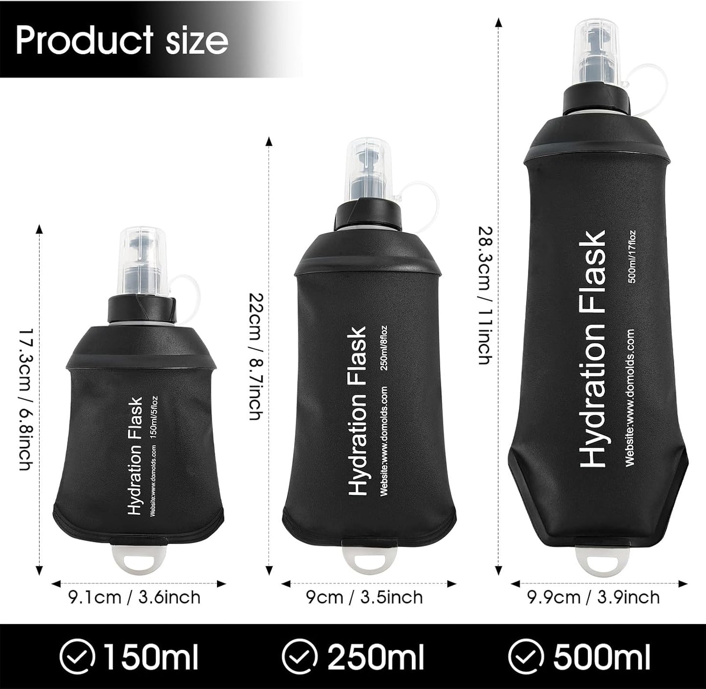 GYGYL Soft Flask, TPU Collapsible Soft Water Bottle for Hydration Pack, Running Vest, Leak-Proof Folding Water Bottle for Hiking Cycling Climbing Jogging-250ml Grey