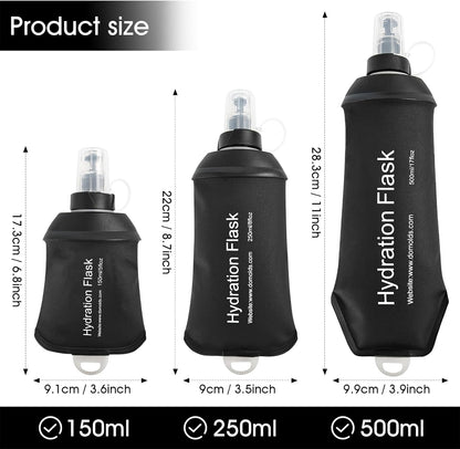 GYGYL Soft Flask, TPU Collapsible Soft Water Bottle for Hydration Pack, Running Vest, Leak-Proof Folding Water Bottle for Hiking Cycling Climbing Jogging-250ml Grey
