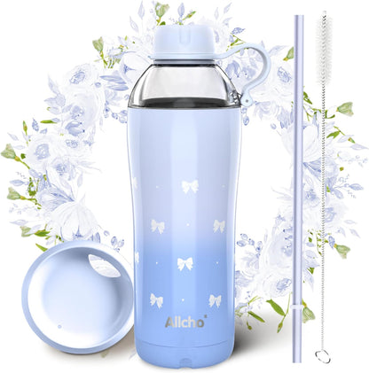 Allcho Insulated Water Bottle for Women, 18oz Stainless Steel Leak Proof Tumbler with 2 Lids, BPA-Free Tritan Chug & Straw Lid, Double Wall Vacuum Flask